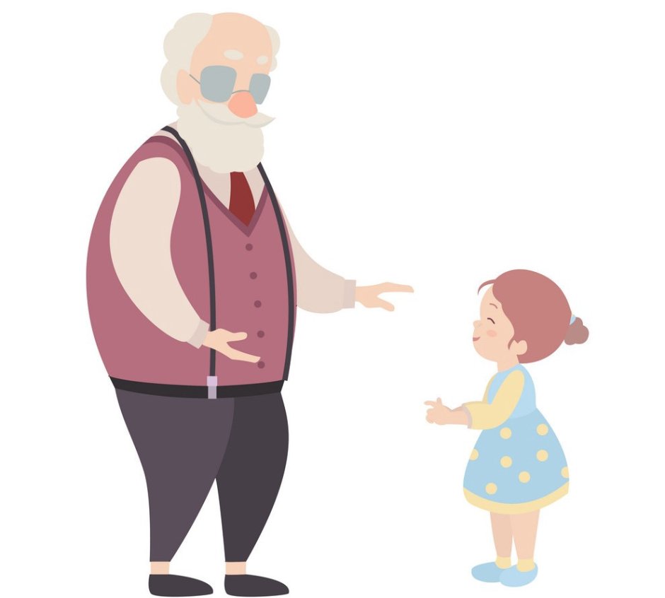 Дедушка с внучкой на белом фоне