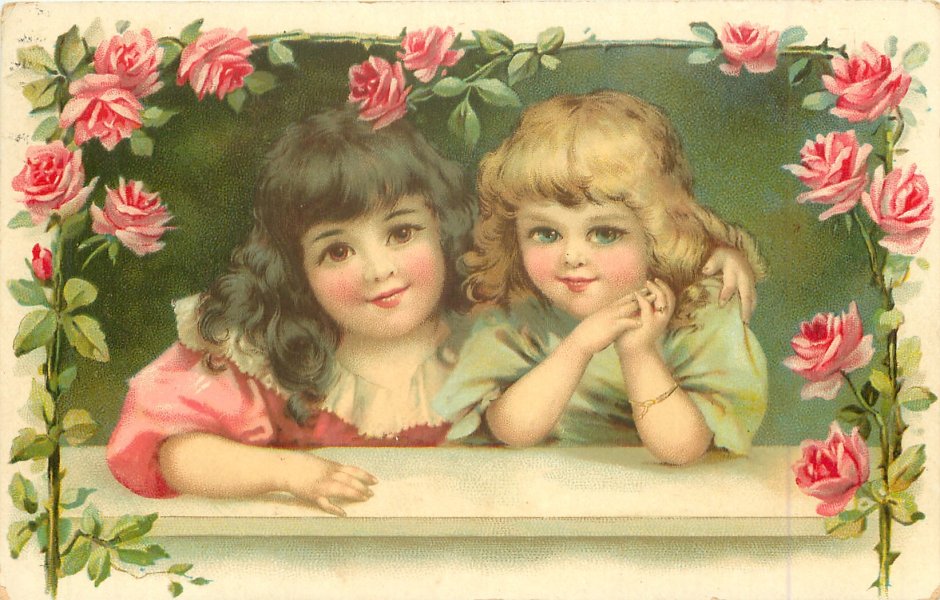 Винтажная открытка две девочки