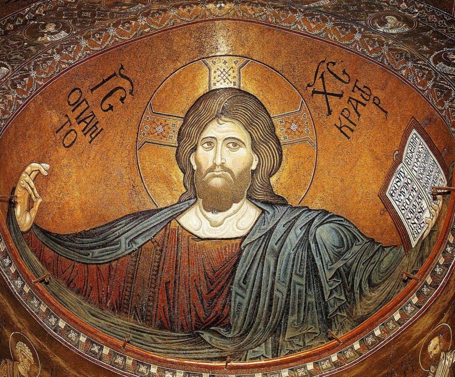 Христос Пантократор милующий мозаичная икона XII век