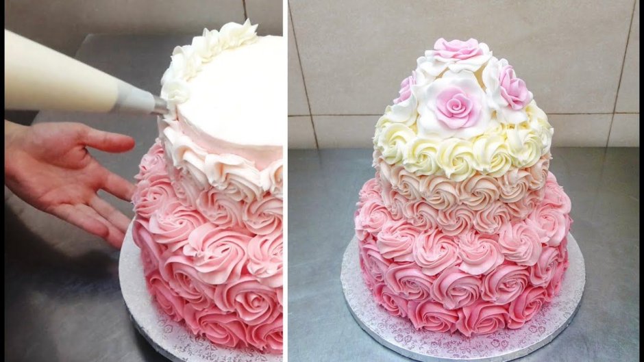 Двухъярусный торт с розами из крема