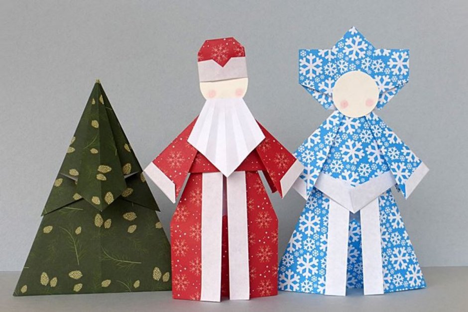 Схема оригами дед Мороз из бумаги для детей