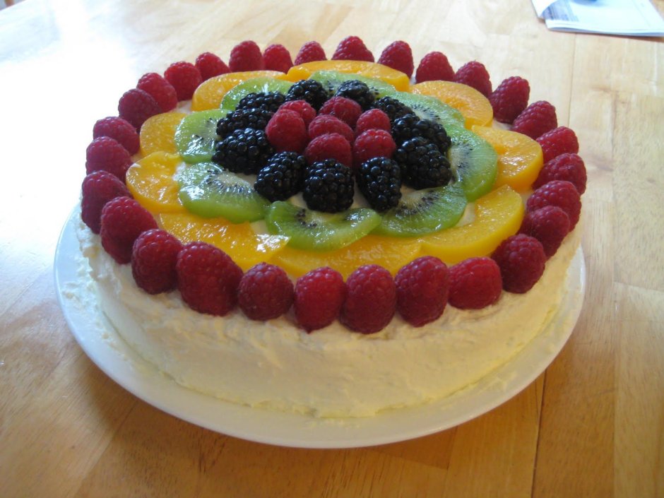 Украшение торта фруктами и ягодами в желе