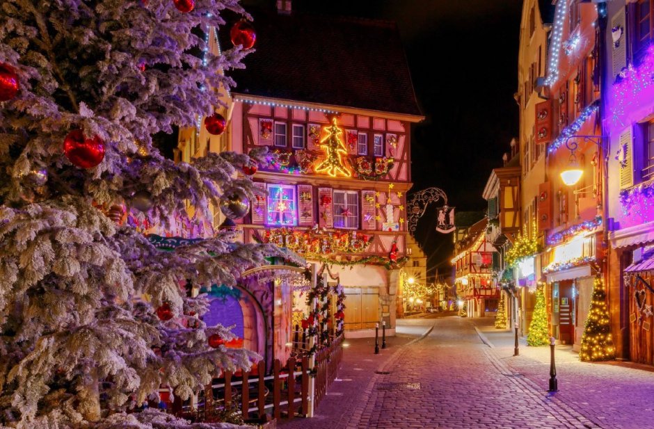 Город Кольмар Франция Рождество