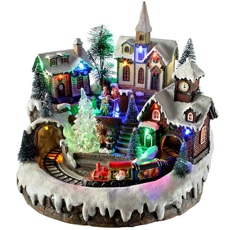 Игрушка музыкальная с подсветкой "Рождественская деревня с поездом"