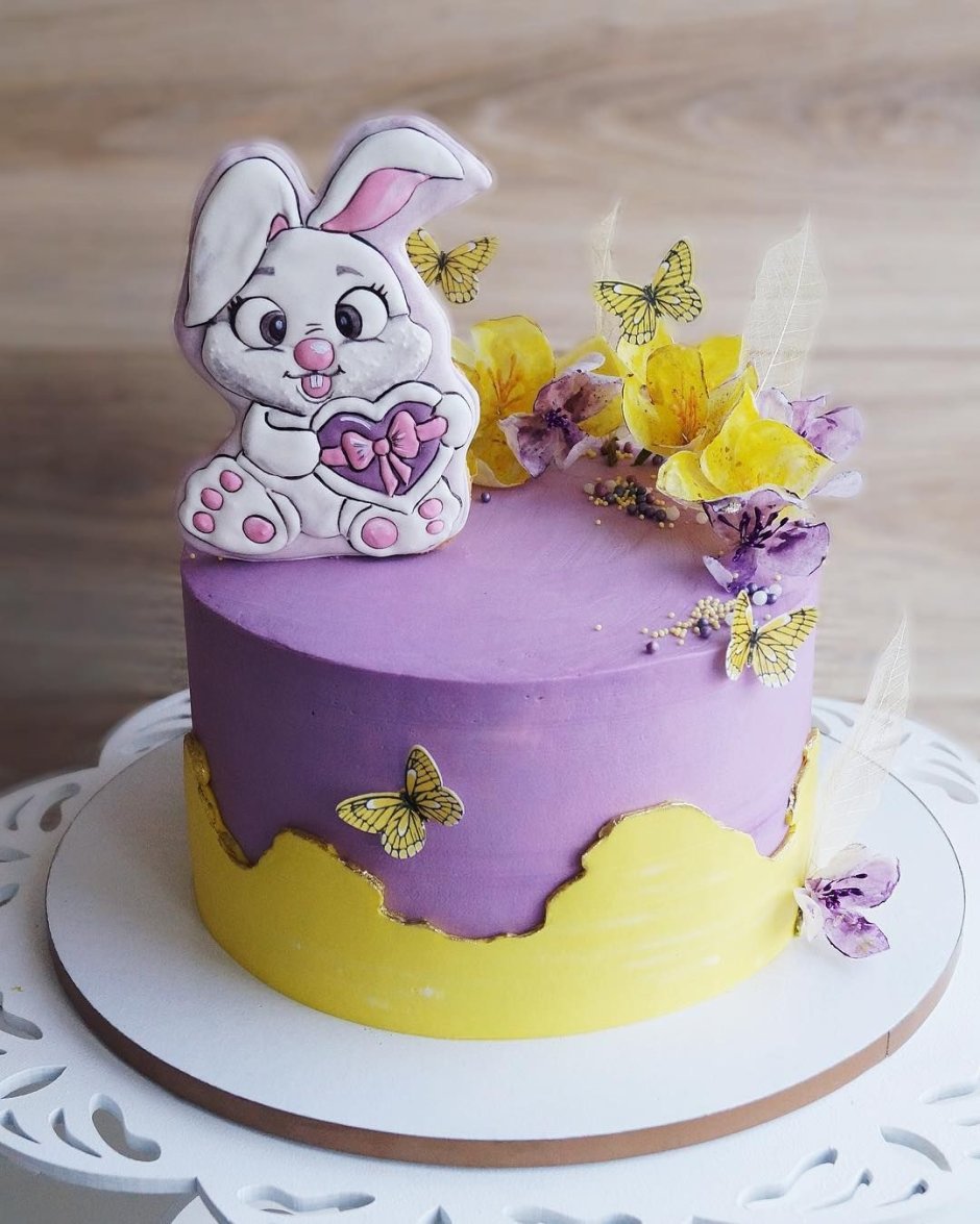 Желто фиолетовый торт детский