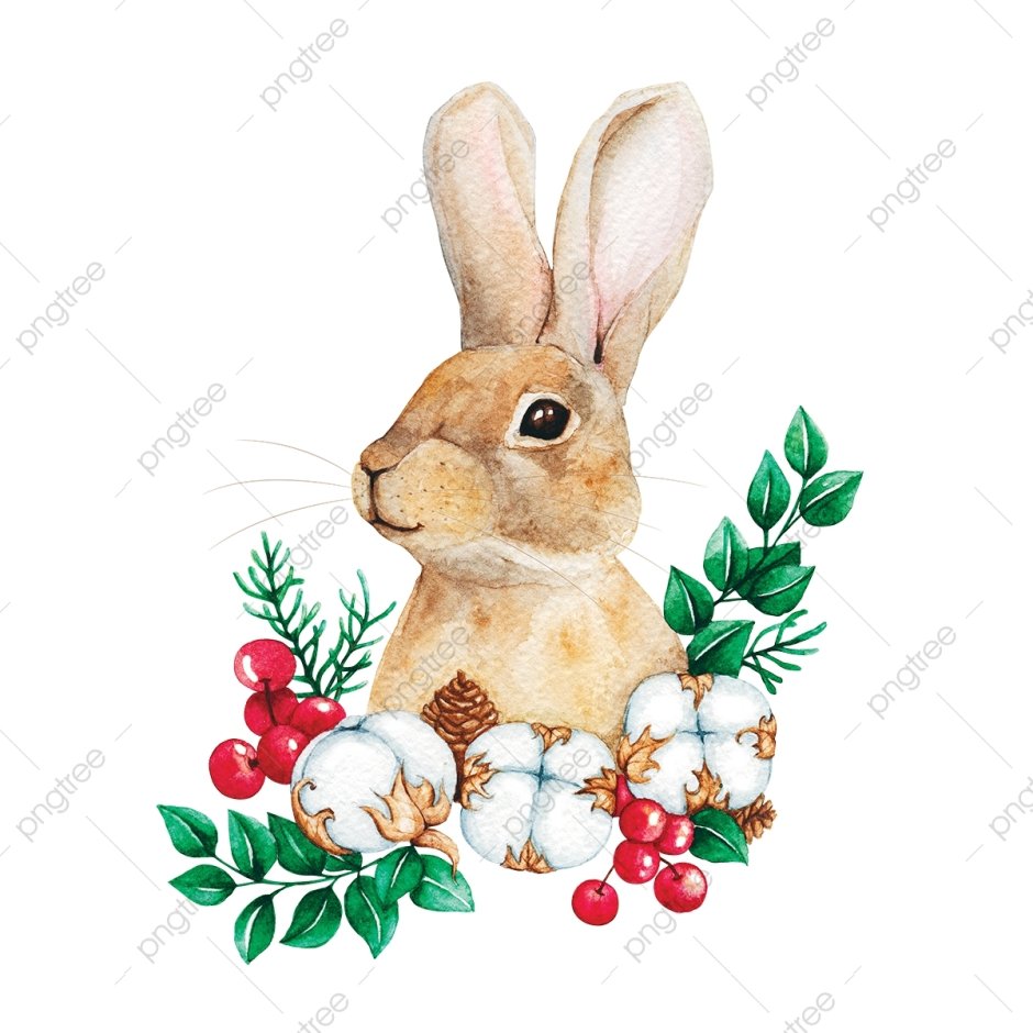 Кролики акварелью Рождество