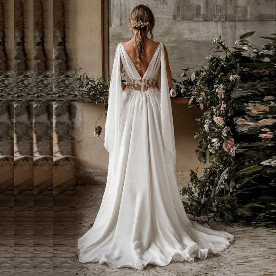 Шифоновое свадебное платье с рукавами