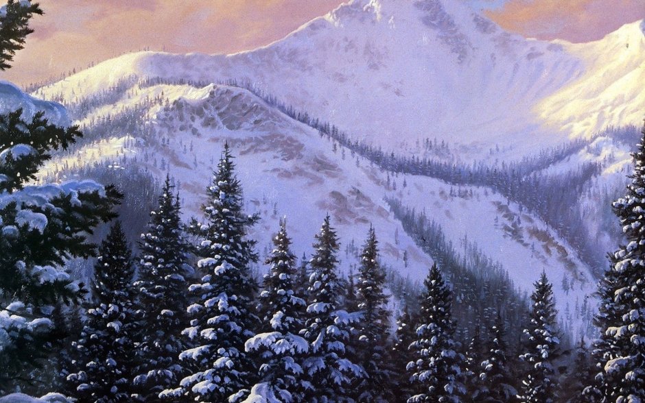Снежные горы живопись