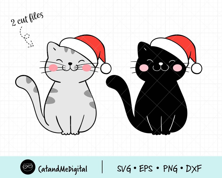 Котик в новогодней шапочке рисунок