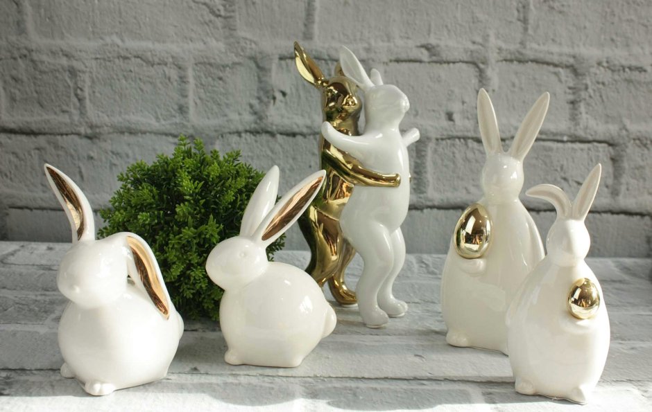 Пасхальные зайцы белые керамика