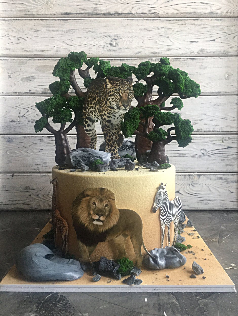 Торт в стиле джунгли на годик