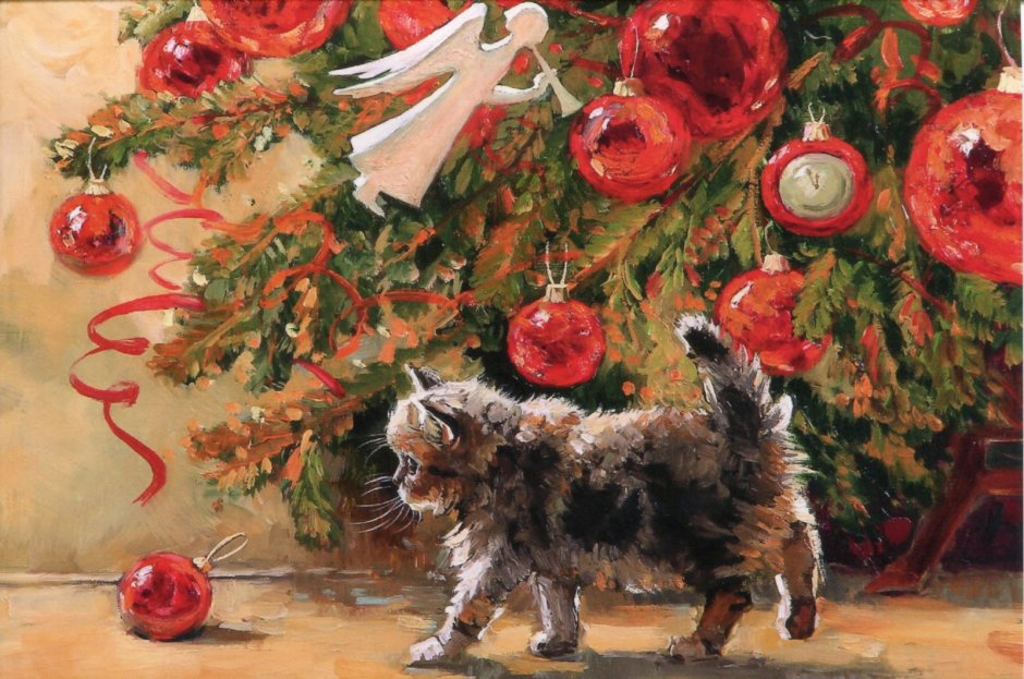 Мария Павлова художник елка кот новый год