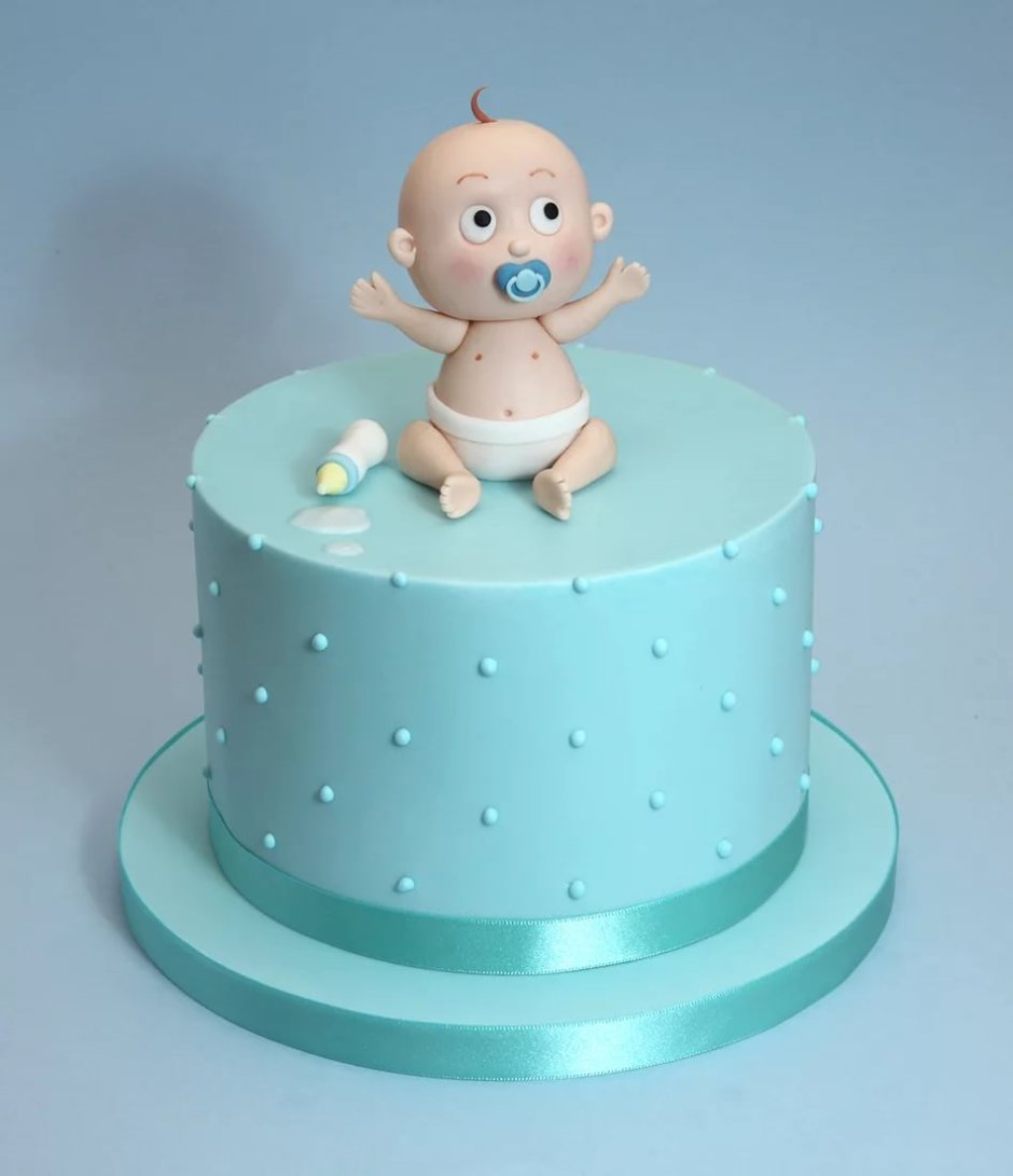 Голубой тортик для мальчика на годик