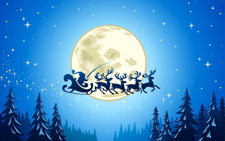 Санта Клаус на фоне Луны