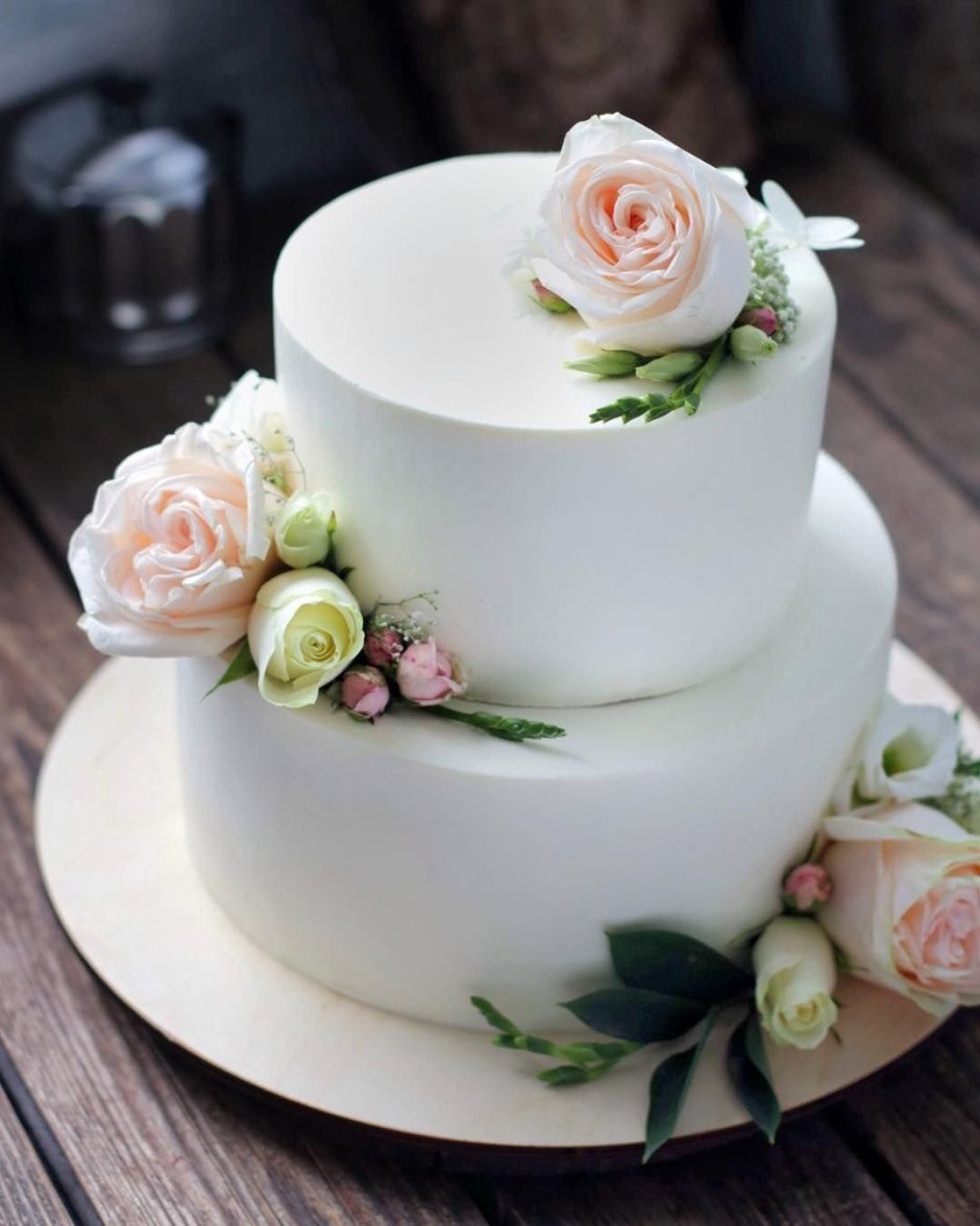 Свадебный торт двухъярусный с гипсофилой