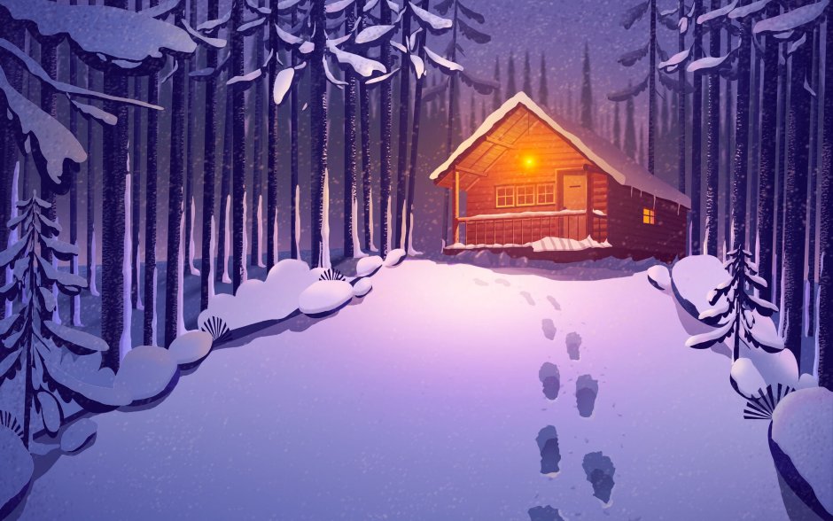 Дом зимний в лесу мультяшный