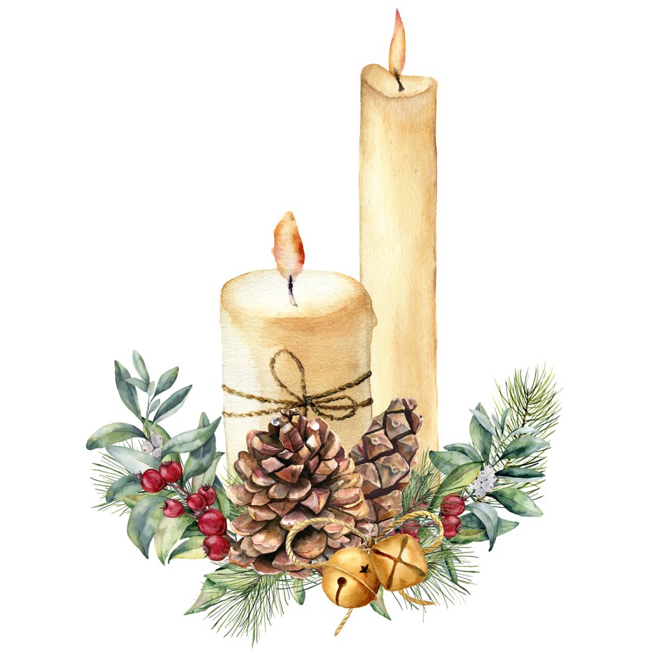 Рождественская свеча акварель