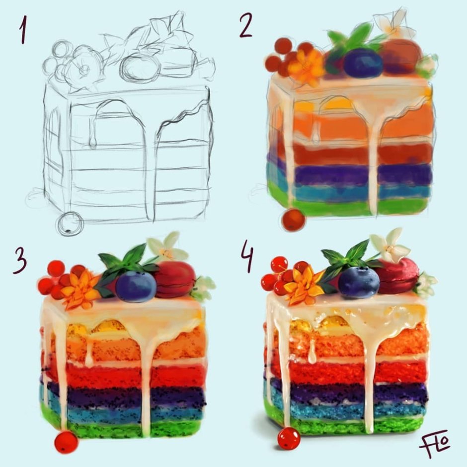 Радужный торт рисунок