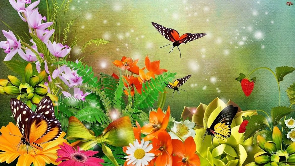 Сказочные цветы и бабочки