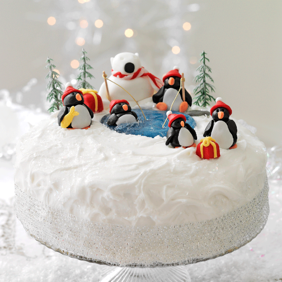 Новогодний торт с пингвинами