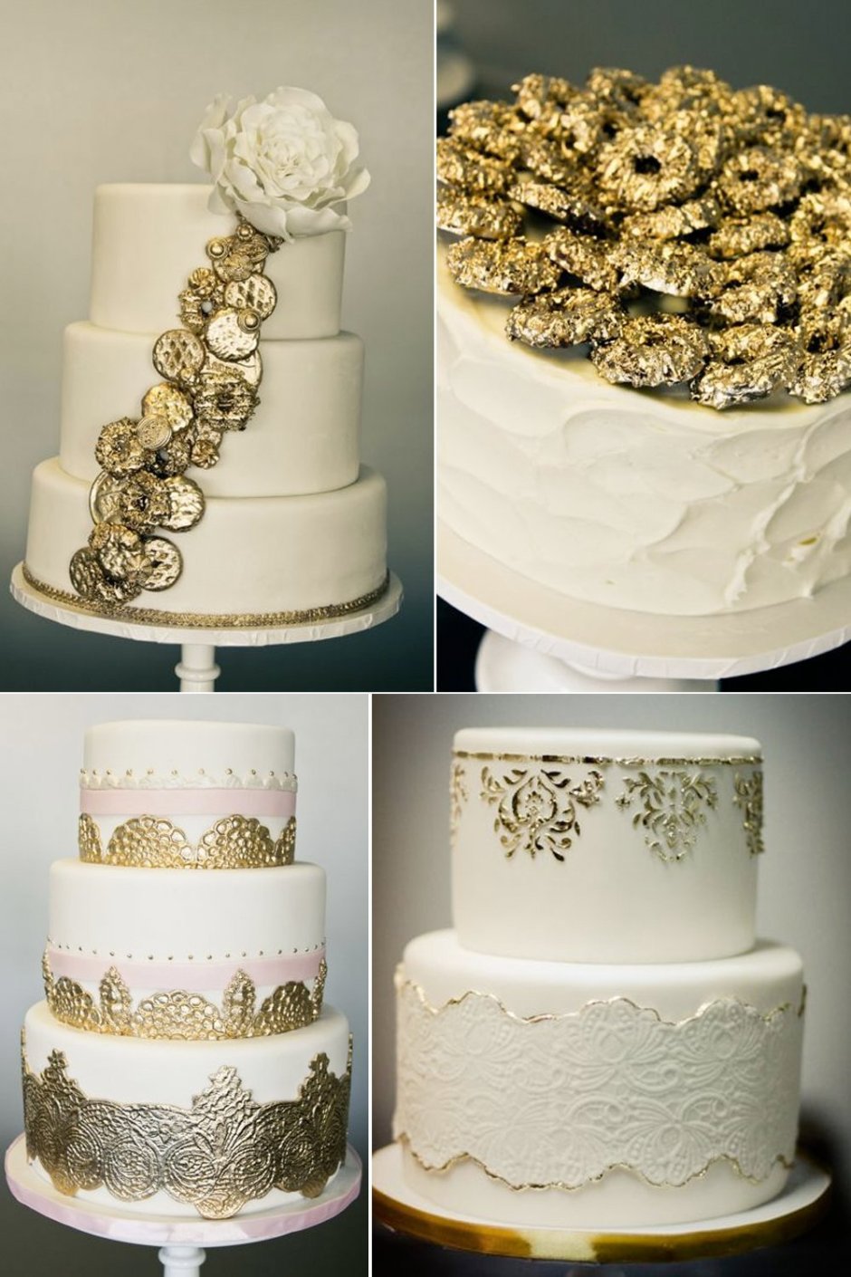 Украшение торта в бело золотых тонах