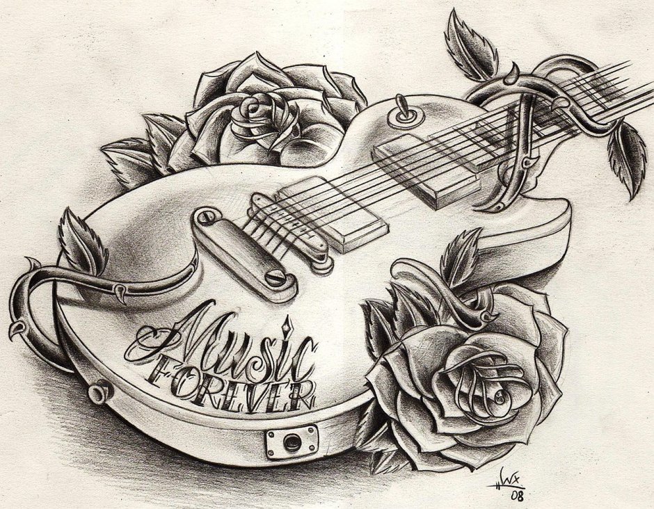 Эскизы татуировок гитара