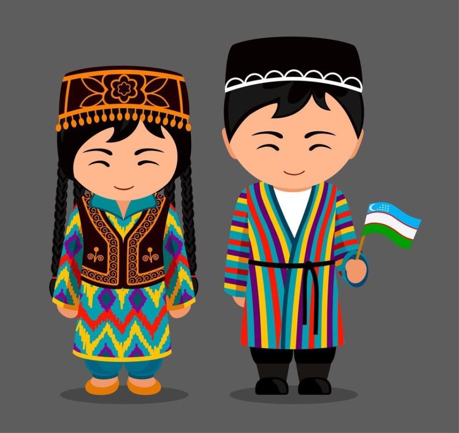Изображение детей в узбекских национальных костюмах