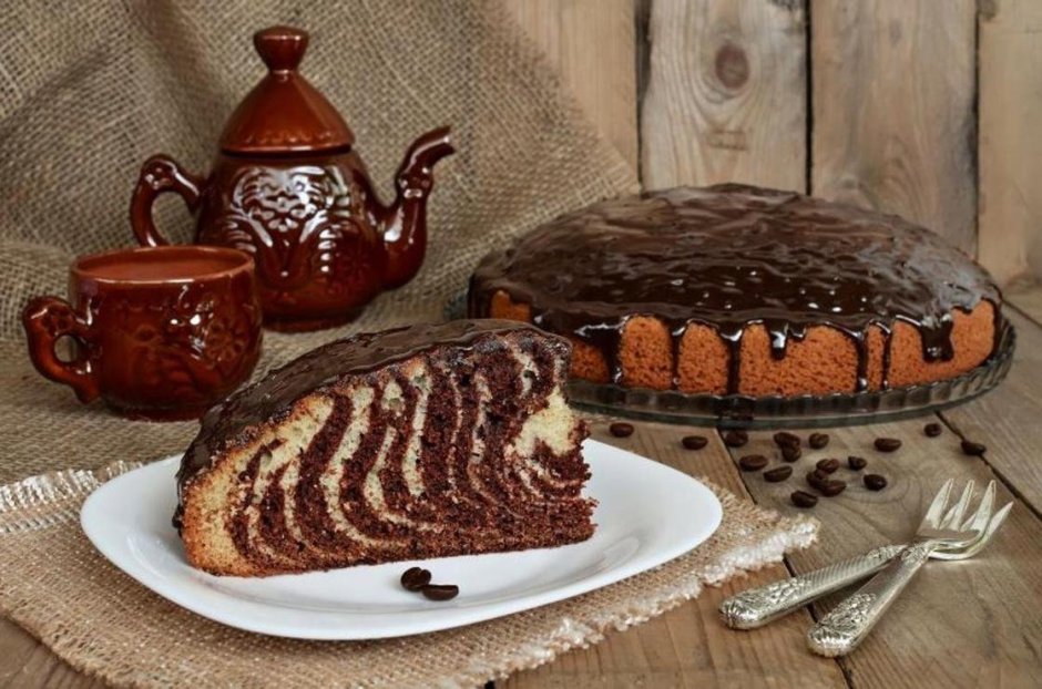 Шоколадный бисквитный торт Зебра