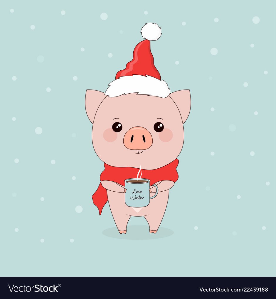 Свинья в новогодней шапке