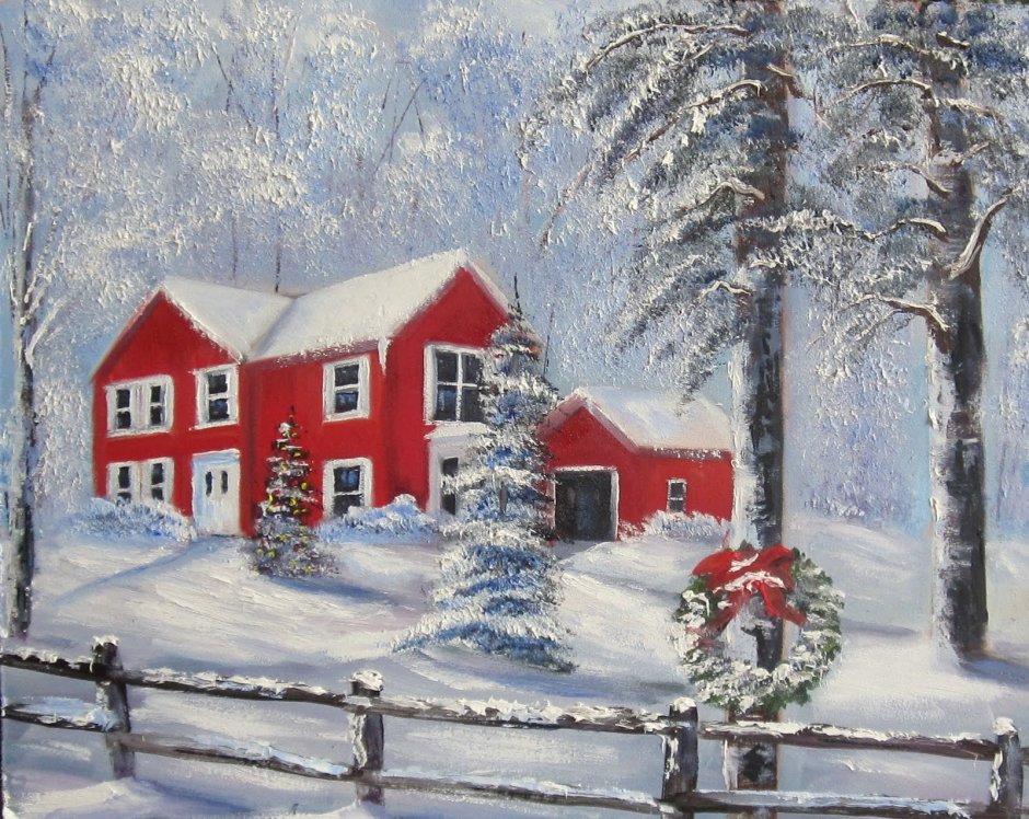 Зимний пейзаж с домом