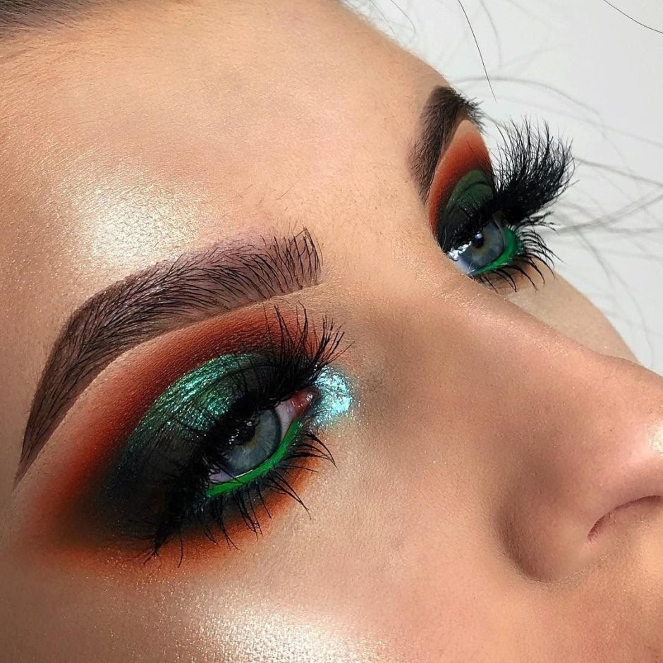 Оранжево зеленый макияж