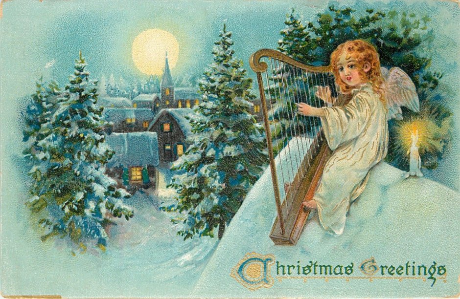 Дореволюционные открытки с Рождеством ангелы