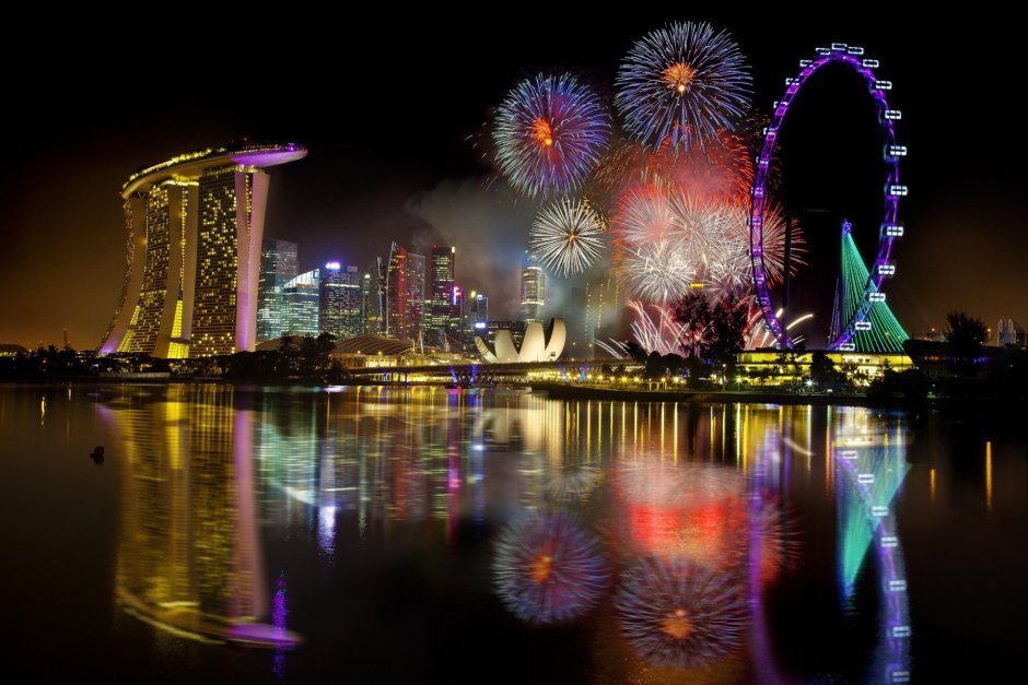 Фейерверк ночной Сингапур