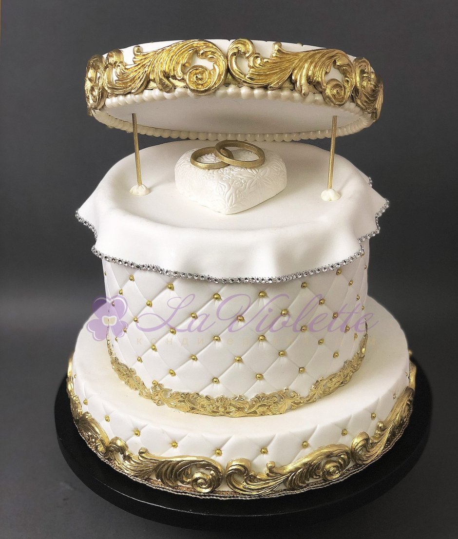 Свадебный торт одноярусный с кольцами