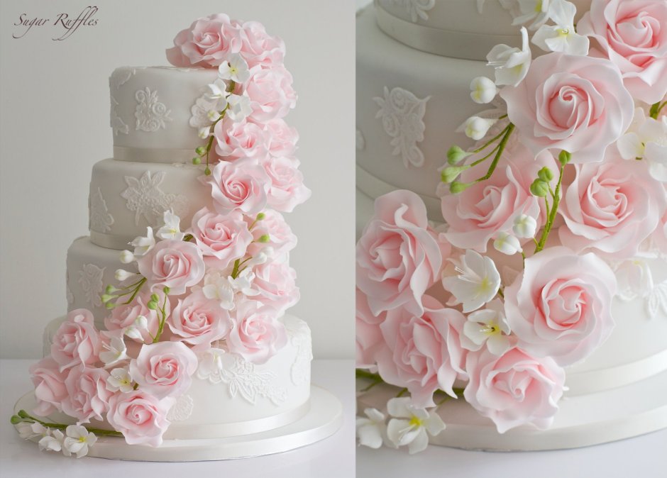 Свадебный торт с каскадом цветов
