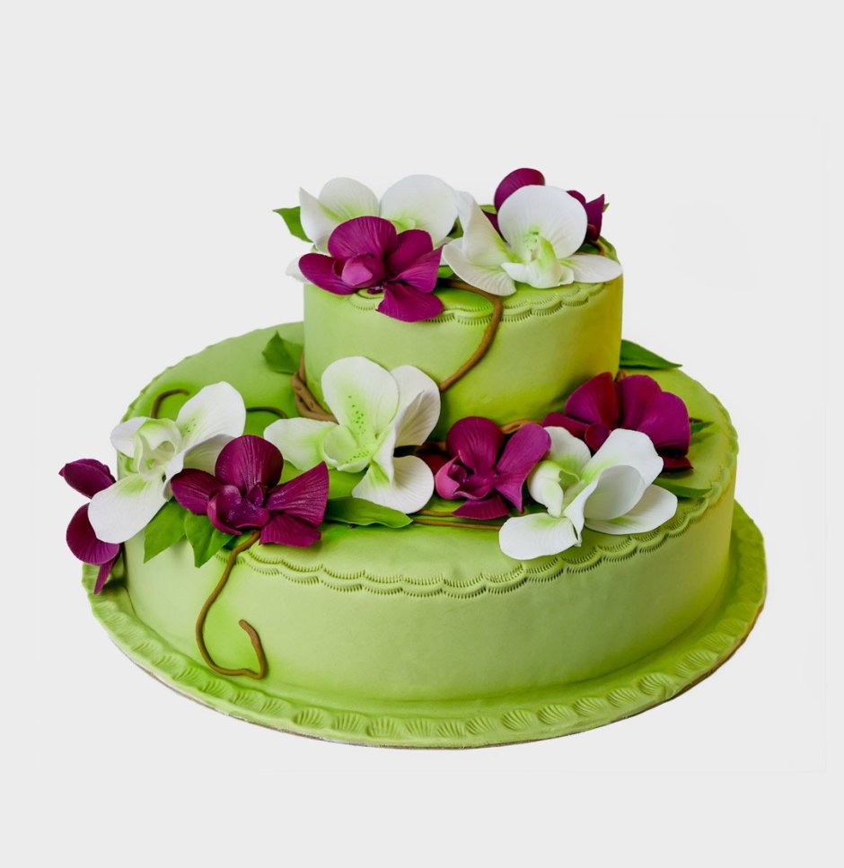 Торт на день рождения с орхидеями