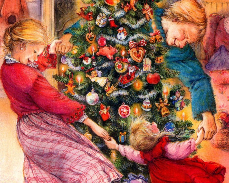 Дети наряжают елку