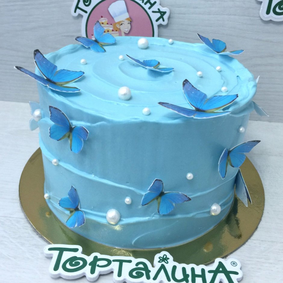 Торт с синими бабочками