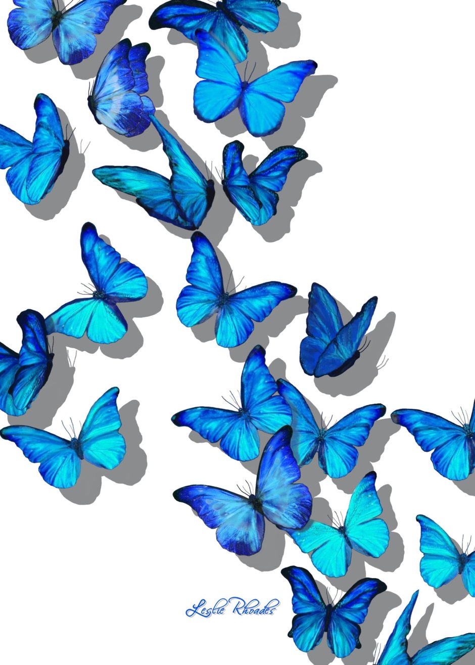 Эстететичный фон с синими бабочками