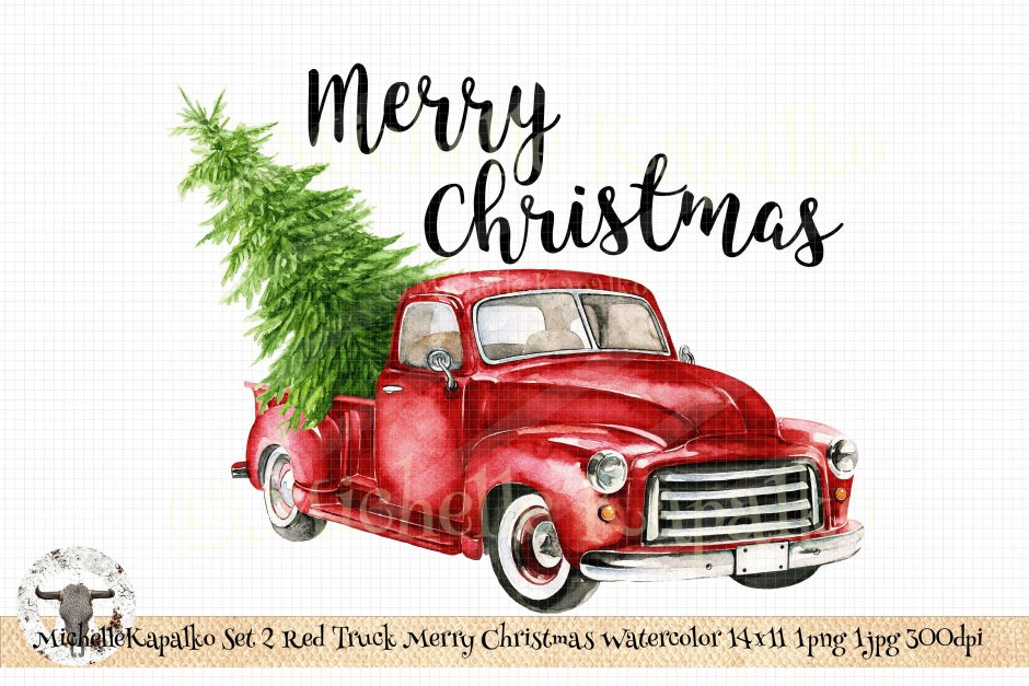 Christmas Pickup Truck Watercolor