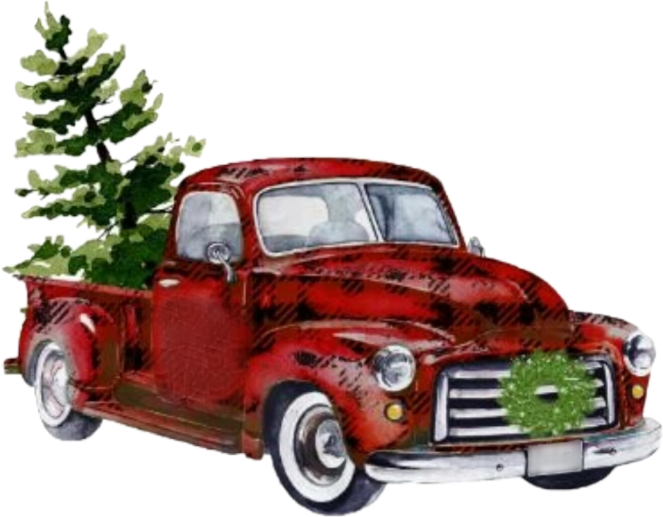 Новогодняя открытка с машиной и елкой