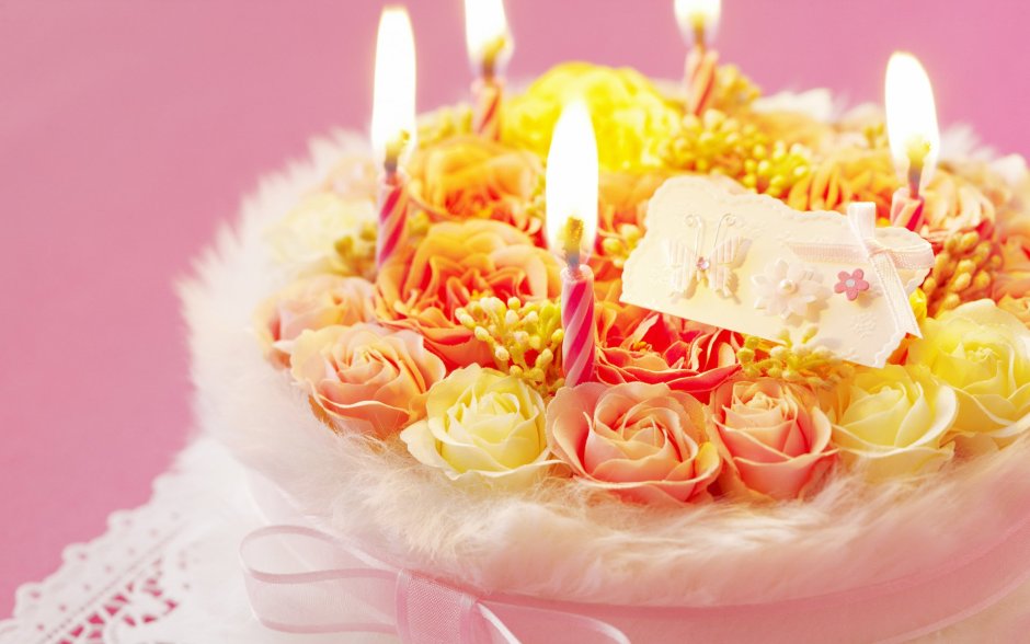 Открытки торт цветы Happy Birthday