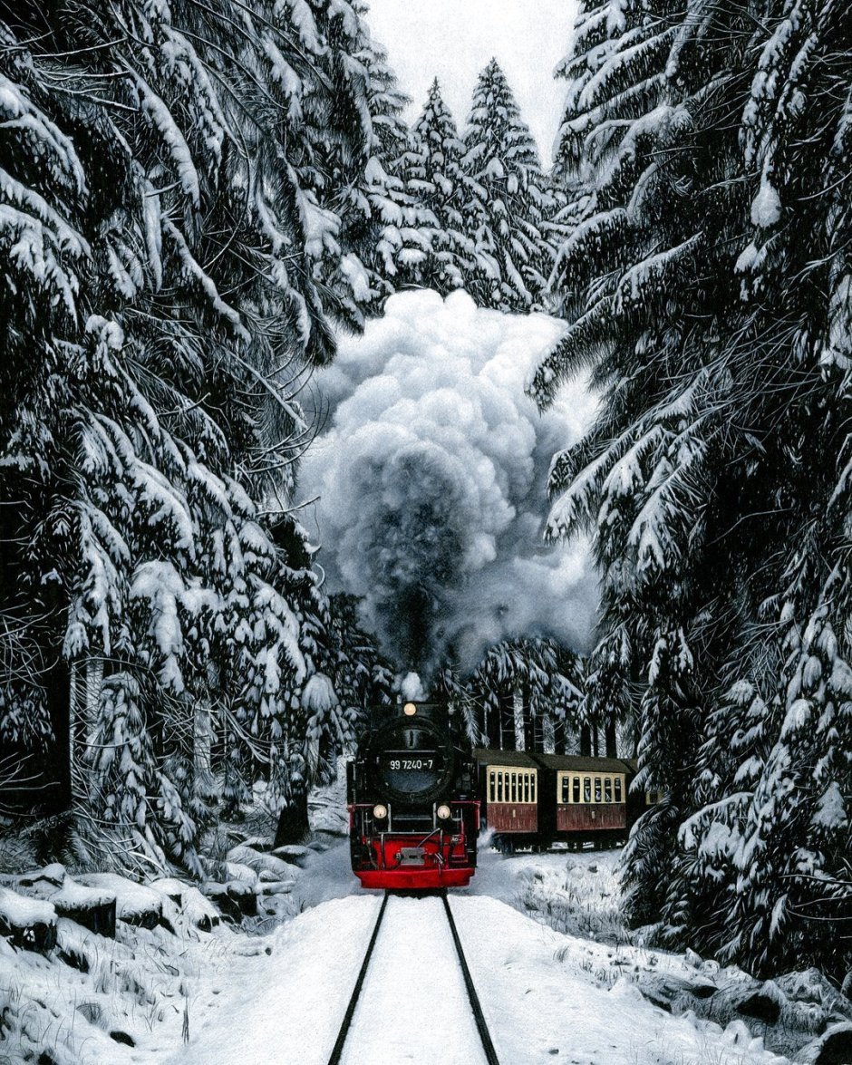 Поезд Хогвартс экспресс зима