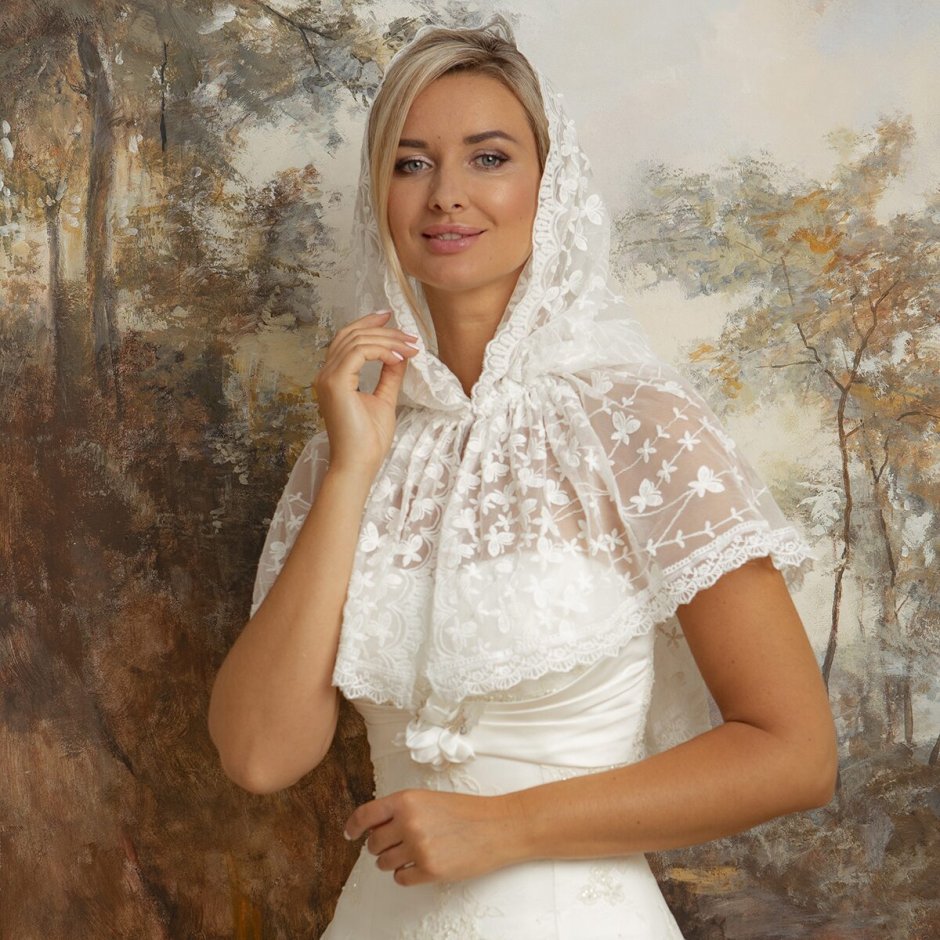 Свадебный платок-капор романтика №9, накидка для церкви
