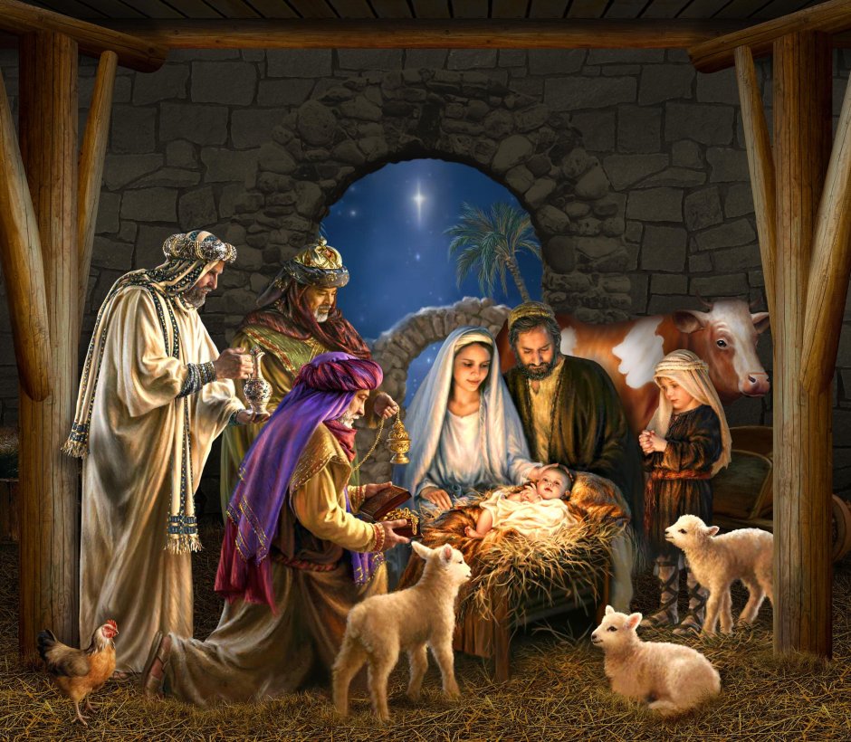 Мария и Иосиф с младенцем