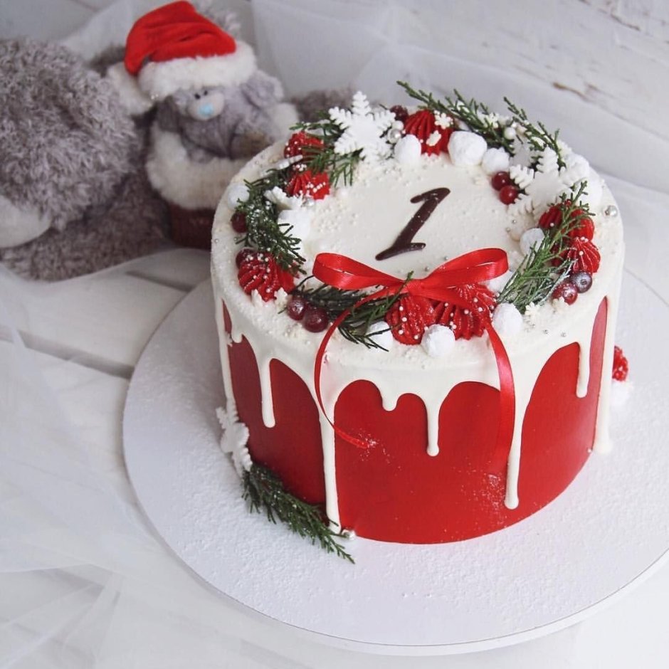 Тортик красно-белый новогодний