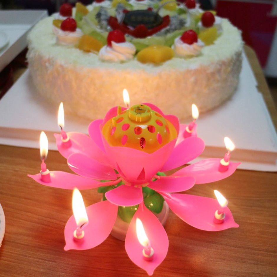 Раскрывающаяся музыкальная свеча для торта "Лотос"