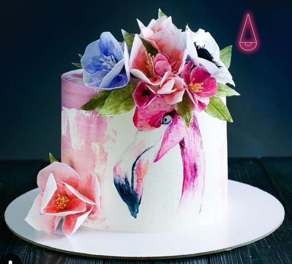 Акварельные цветы на торте