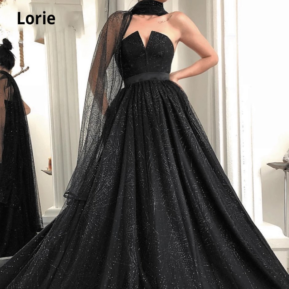 Robe de soiree, черное блестящее вечернее платье