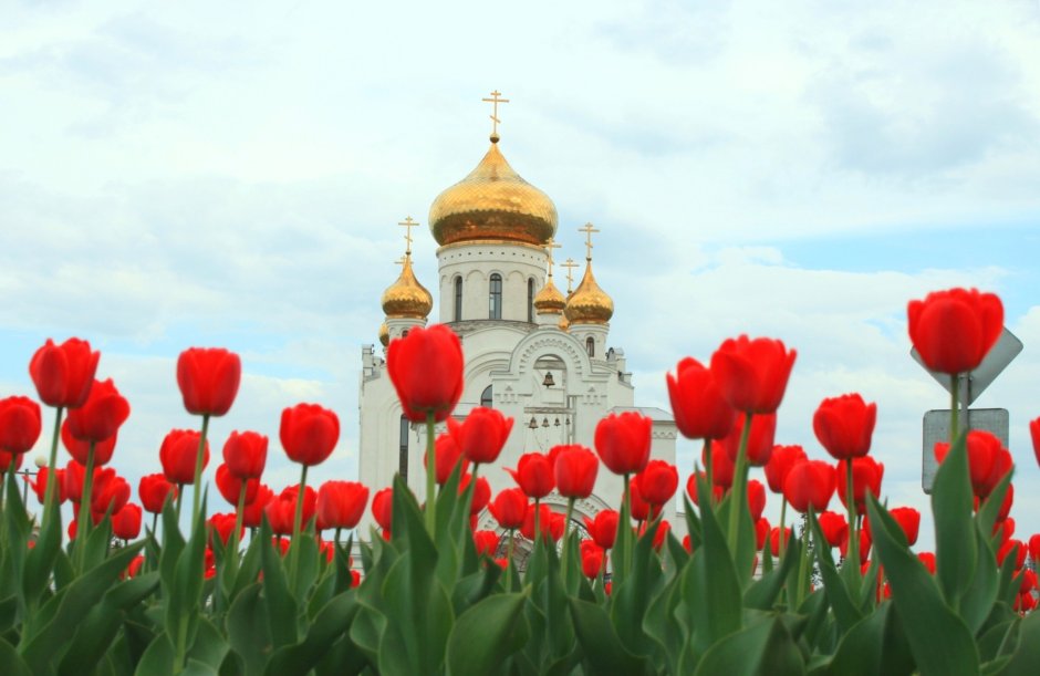 Православные храмы в цветах